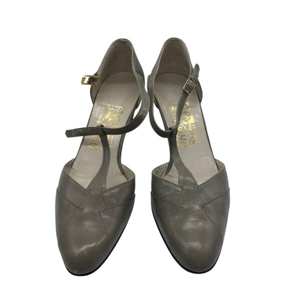 Vtg Salvatore Ferragamo Women Taupe Leather T-Strap Heels Size 8.5 AAAA - Picture 4 of 9
